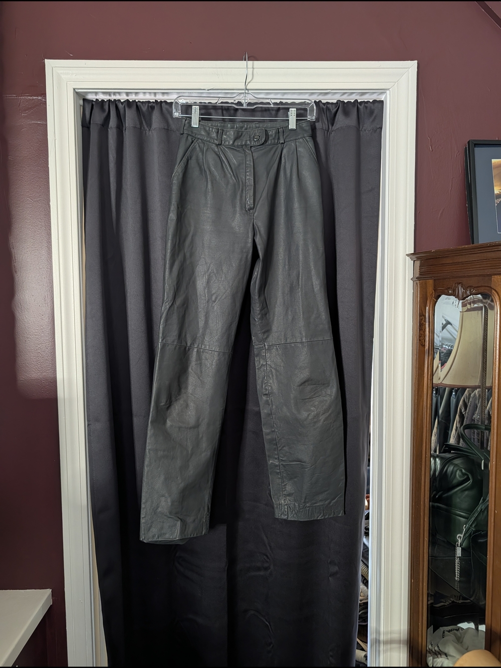 C&A Vintage Real Leather Gray Straight Leg Lined Motorcycle Biker Pants Sz36